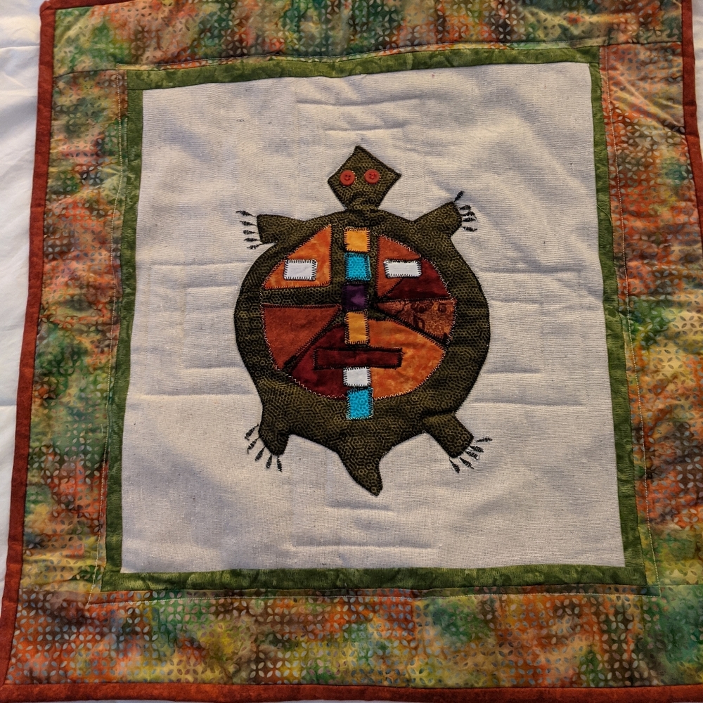 Applique Art Quilt Wall hanging, Southwest Mask , Turtle, made in USA